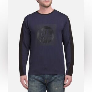 Karl Lagerfeld Paris Logo Knit Top Sweater Navy & Black Size Medium.